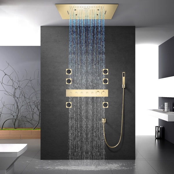 COVINA|32" Ceiling Mount Complete Luxury Rainfall Waterfall Mist Spray Shower System With 6 Body Jets